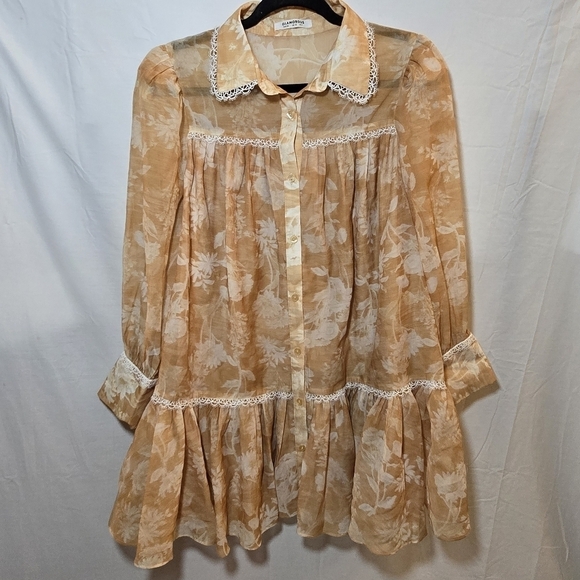 Glamorous Dresses & Skirts - Glamorous Floral Sheer Lace Eden Shift Mini Dress Floral Tiered Button Front, 6
